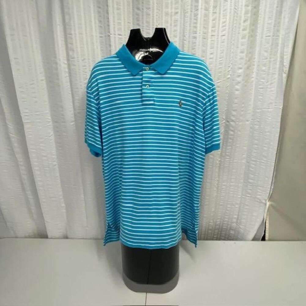 Polo Ralph Lauren Pima Soft Touch Polo Shirt Mens XXL Blue White Stripe Pony